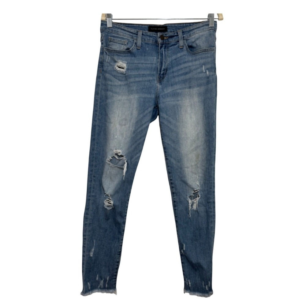 Flying Monkey Skinny Jeans Blue Distressed Frayed Hem Women 29 Denim Streetwear